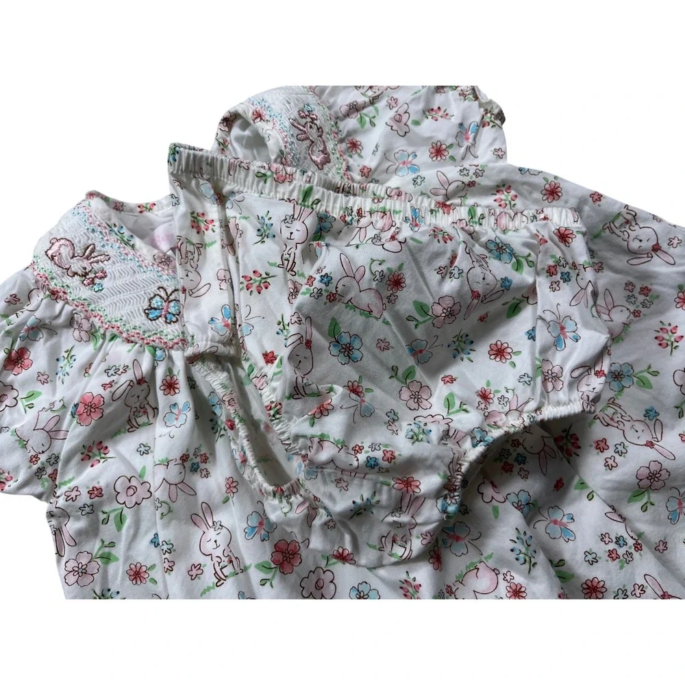 Bonnie Baby Infant Dress Bloomers Set 24M Bunny‎ Floral Smocked Easter NWOT